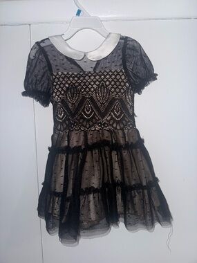 Black Lace Tiered Dress with White Peter Pan Collar